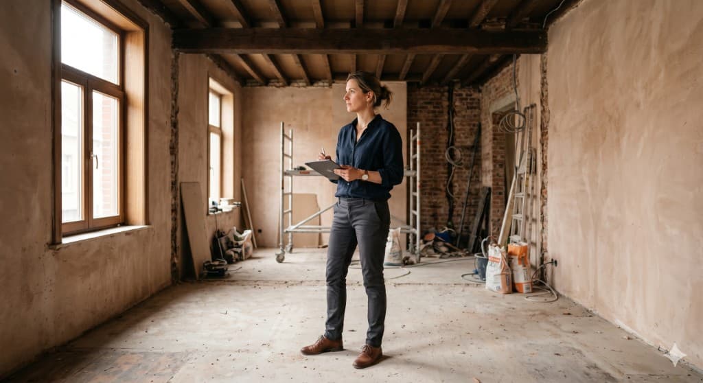 Renovatiebegeleiding ter plaatse — werfinspectie met tablet